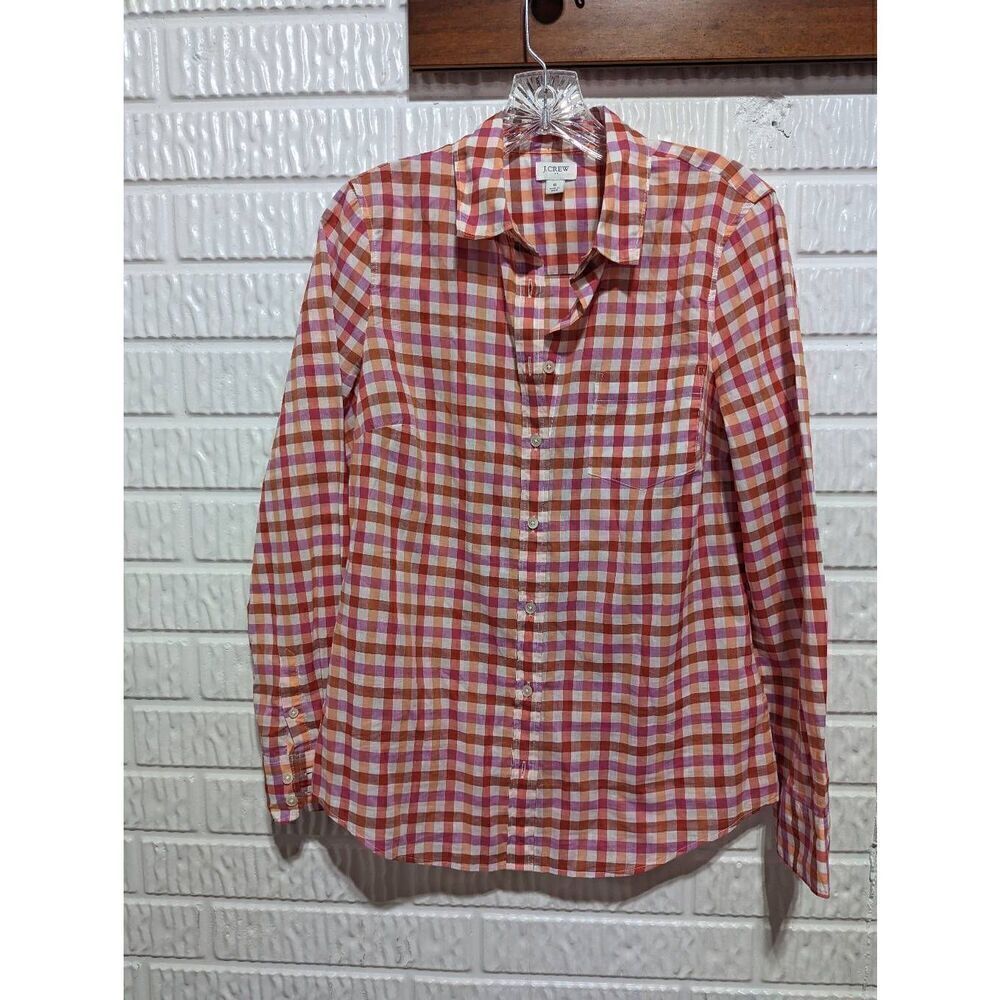 J. Crew Women's S Pink Orange Check Long Sleeve Button Front Shirt